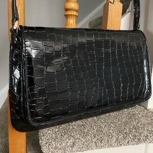 2/$65 Liz Claiborne Black Crocodile-Embossed Shoulder Bag